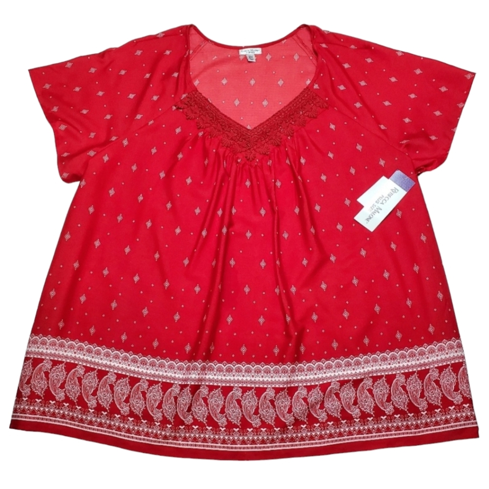 Rebecca Malone Red Flowy Top Sz 2X NWT
